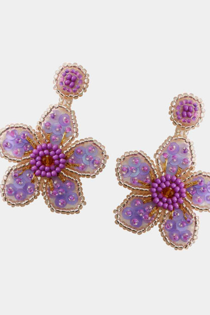 Flower Shape Beaded Dangle Earrings