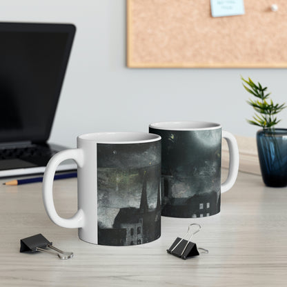 "Luminous Nocturne: A City Lit By Moonlight" - The Alien Ceramic Mug 11 oz