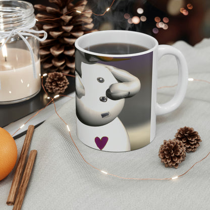 "Chilly But Hopeful: The Snowman's Quest For A Hug" - The Alien Ceramic Mug 11 oz