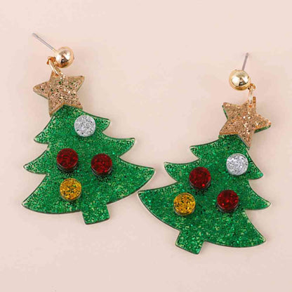 Pendientes de aleación de diamantes de imitación de árbol de Navidad