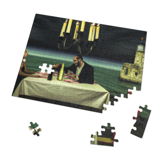 "Un faro de romance: una cena íntima a la luz de las velas en un faro olvidado" - The Alien Jigsaw Puzzle