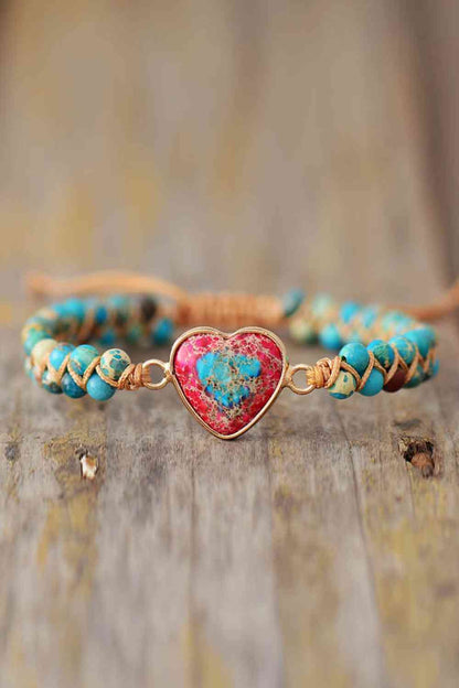 Pulsera de piedra natural hecha a mano con forma de corazón