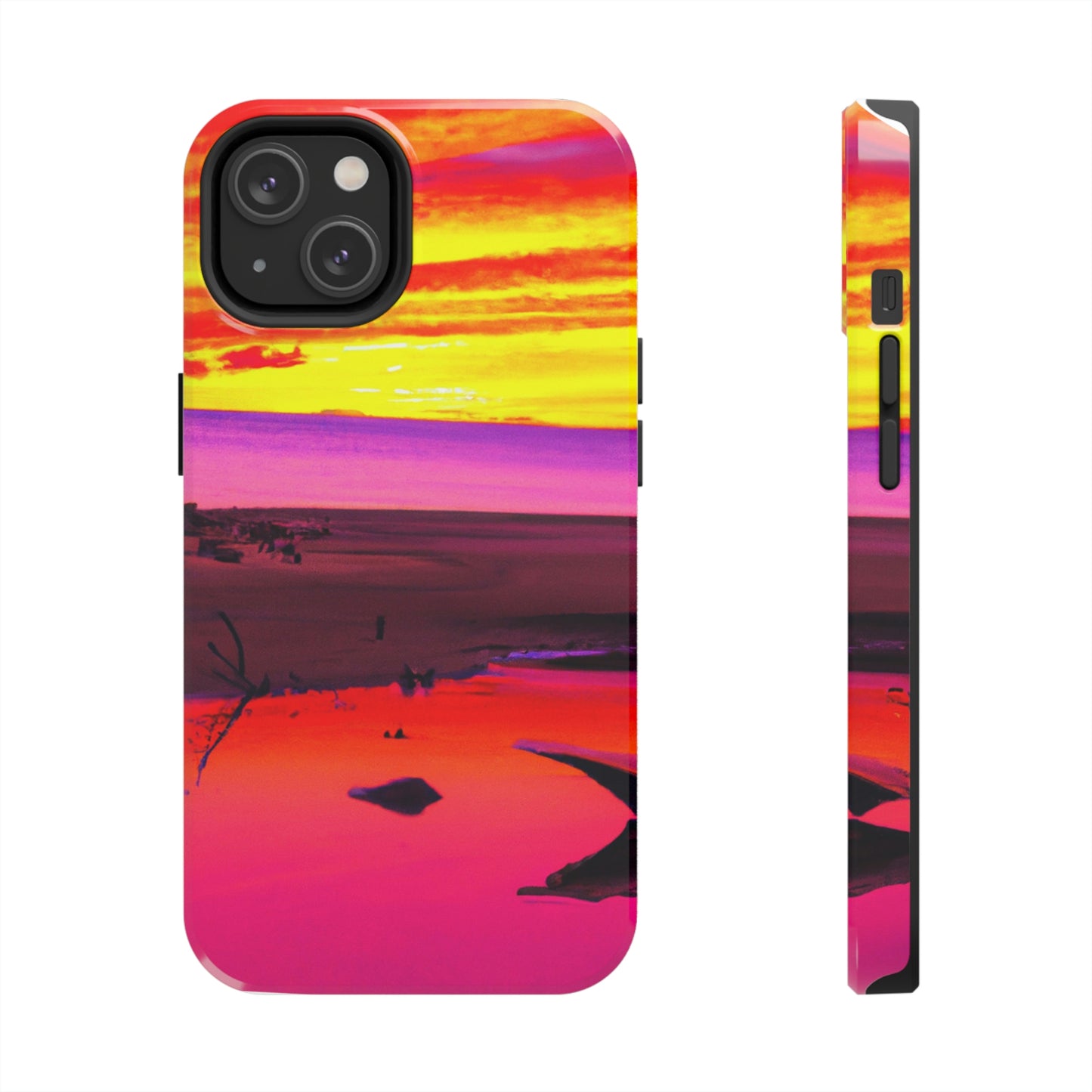 "Vergessener Trost: Die Pracht eines lebendigen Sonnenuntergangs an einem verlassenen Strand" - Die Alien Tough Phone Cases