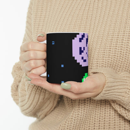 "Lonely Witness of the Night Sky" - The Alien Ceramic Mug 11 oz Pixel Art