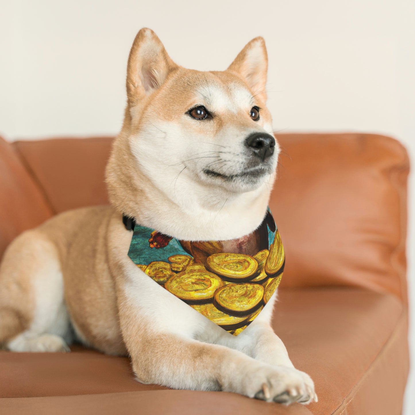 "Feline Fortune in a Foliage of Finances" - The Alien Pet Bandana Collar