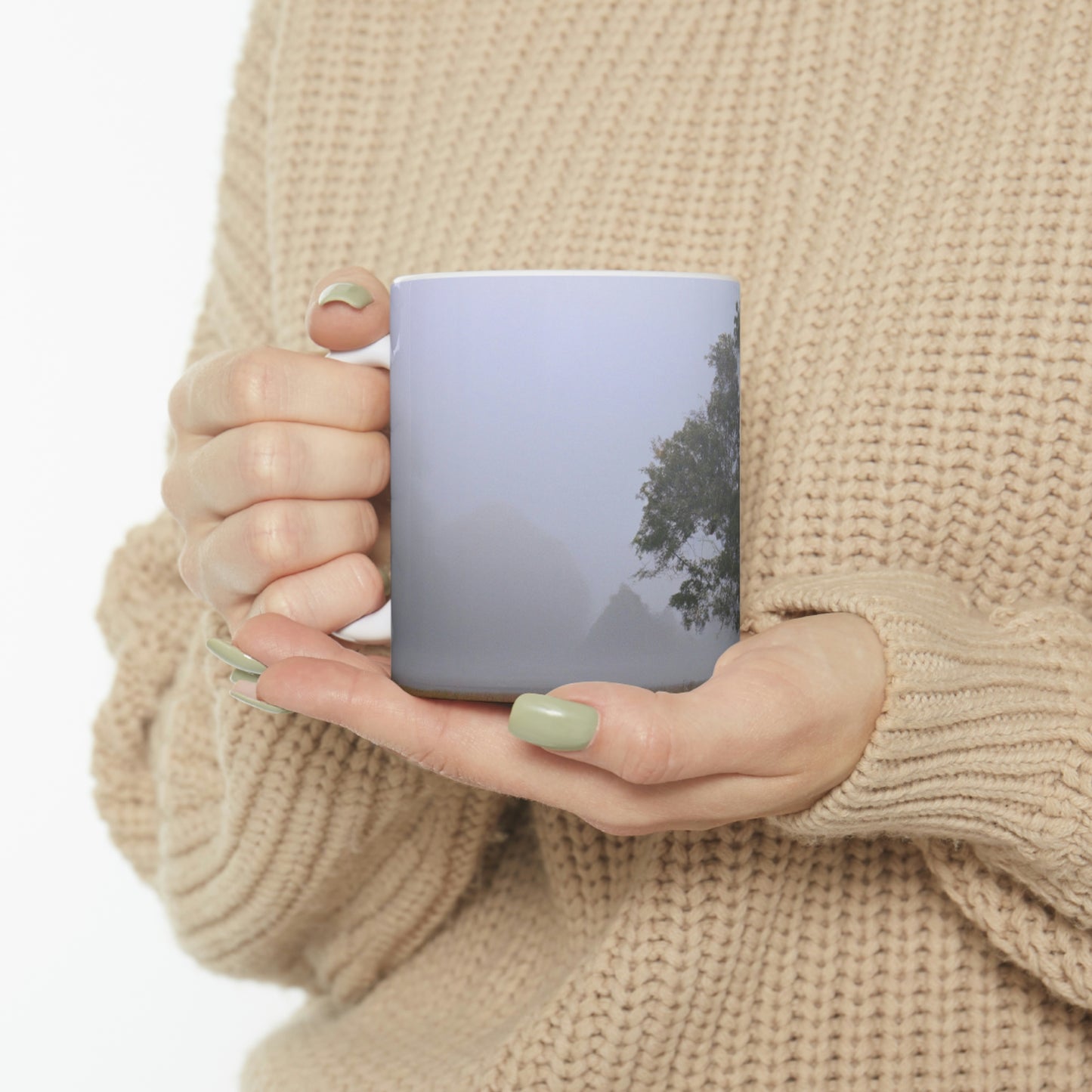 The Lonely Tree in the Foggy Meadow - The Alien Ceramic Mug 11 oz