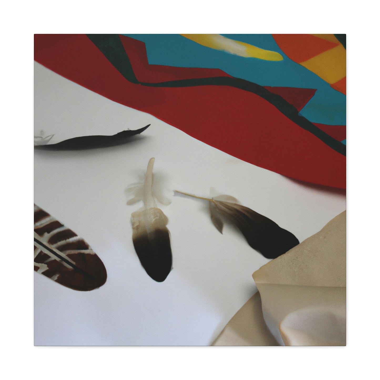 "Feathers and Fabric: A Story Unfolding Through an Unconventional Canvas" - Canvas