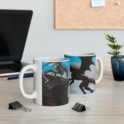 "Clash of Fire and Steel on the Moonlit Cliff" - The Alien Ceramic Mug 11 oz