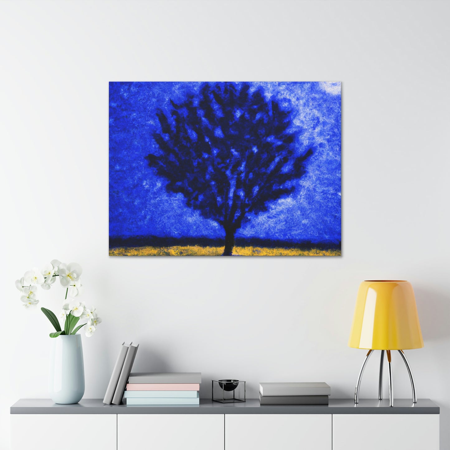 "A Lone Blue Tree in the Moonlight Field" - The Alien Canva