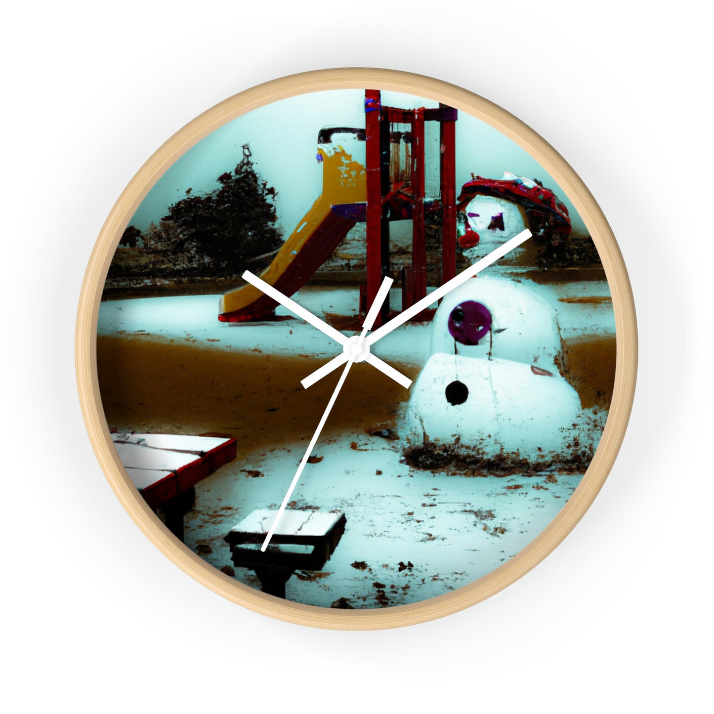 "Melancholy Snowman in a Silent Playground" - The Alien Wall Clock