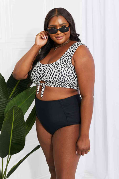 Marina West Swim Sanibel Crop-Badeoberteil und geraffte Hose im Set in Schwarz