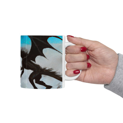 "Clash of Fire and Steel on the Moonlit Cliff" - The Alien Ceramic Mug 11 oz