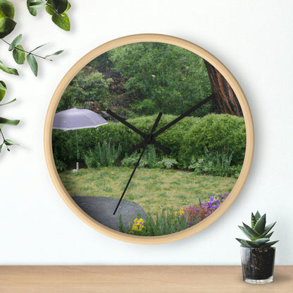 "Rainy Refuges: Uncovering the Fortune of a Garden Under an Umbrella" - The Alien Wall Clock