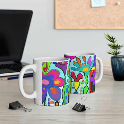 "A Mystical Garden of Rainbow Petals" - Taza de cerámica The Alien 11 oz