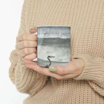 "A Sea of Turmoil: A Heron's Restlessness". - The Alien Ceramic Mug 11 oz