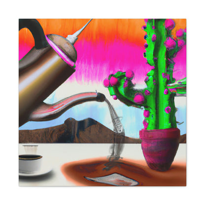 "An Awkward Caffeinated Moment: The Tale of a Bot and a Cactus" - The Alien Canva