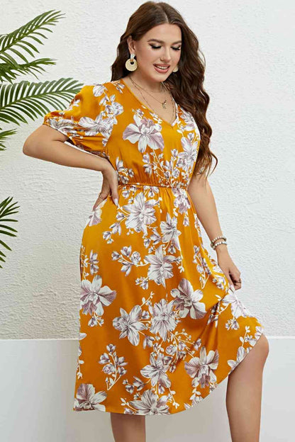 Floral V-Neck Puff Sleeve Dress