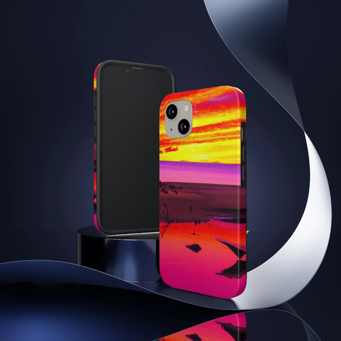 "Vergessener Trost: Die Pracht eines lebendigen Sonnenuntergangs an einem verlassenen Strand" - Die Alien Tough Phone Cases