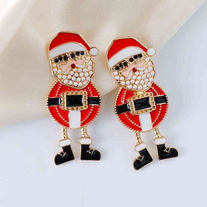 Rhinestone Alloy Santa Earrings