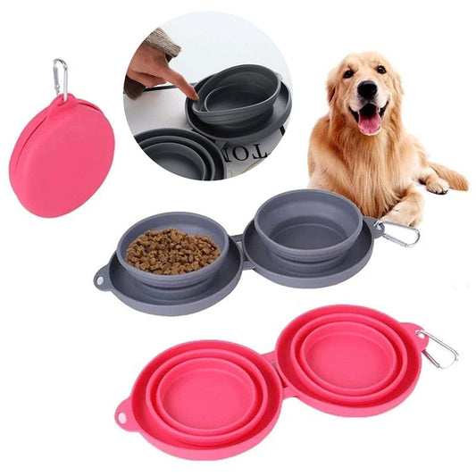 Cuenco doble plegable de goma para alimentación de mascotas, suministros para mascotas, cuencos para perros y gatos