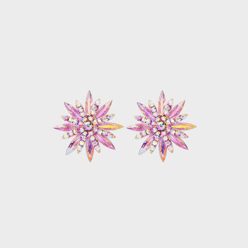 Aretes de aleación con diamantes de imitación en forma de flor