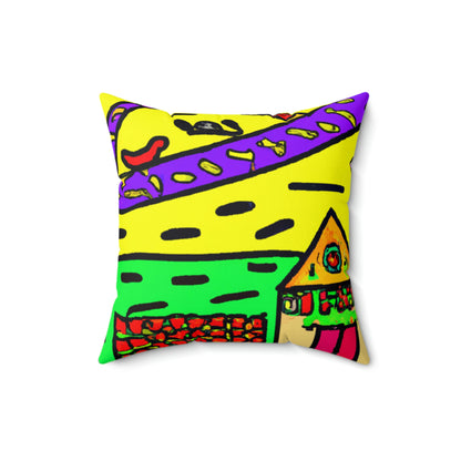 "A Slumbering Village of the Soaring Dragon" - The Alien Square Pillow