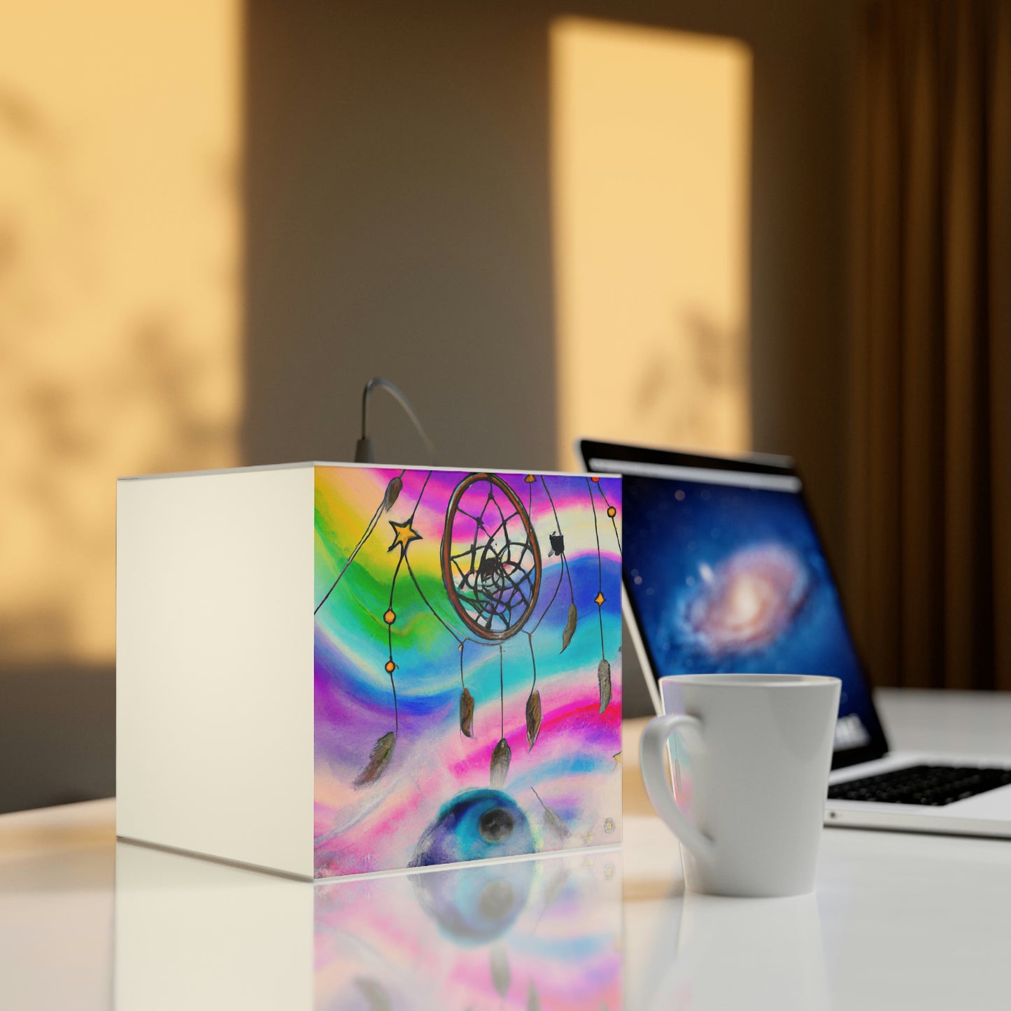 "A Galaxy of Dreams: A Colorful Dreamcatcher Captures Falling Stardust" - The Alien Light Cube Lamp