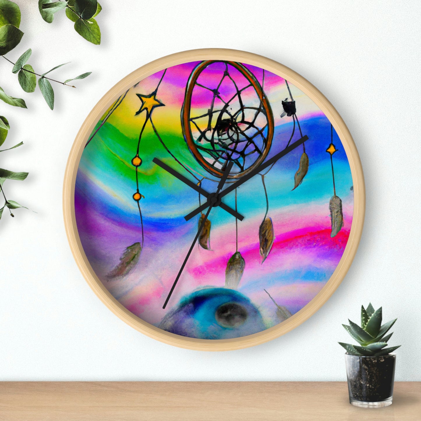 "Una galaxia de sueños: un colorido atrapasueños captura el polvo de estrellas que cae" - El reloj de pared alienígena