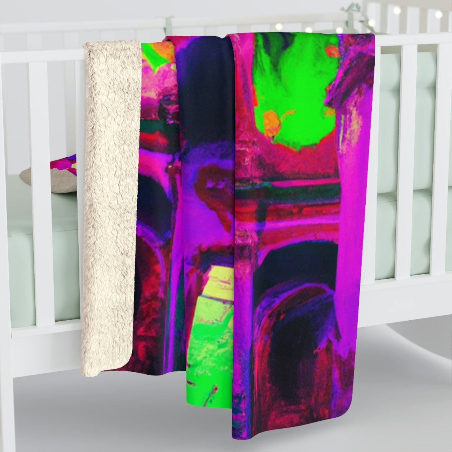 Mystical Madness: Crazy Colors in the Forgotten Cathedral - The Alien Sherpa Fleece Blanket