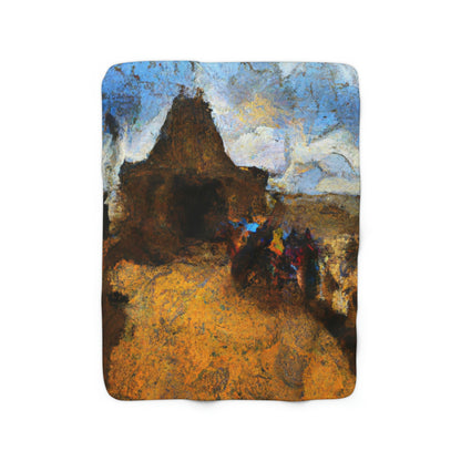 "Dusty Pilgrims at the Forgotten Shrine" - The Alien Sherpa Fleece Blanket