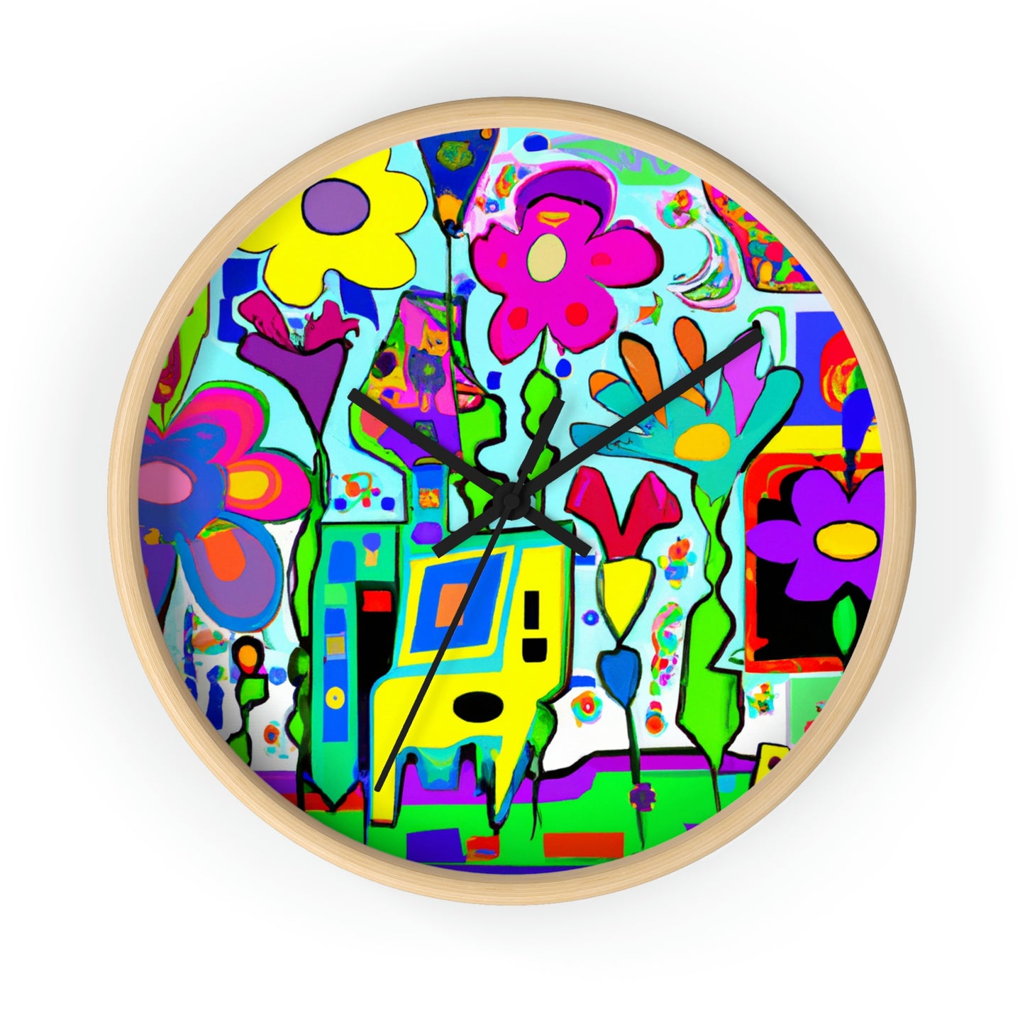 "A Mystical Garden of Rainbow Petals" - The Alien Wall Clock