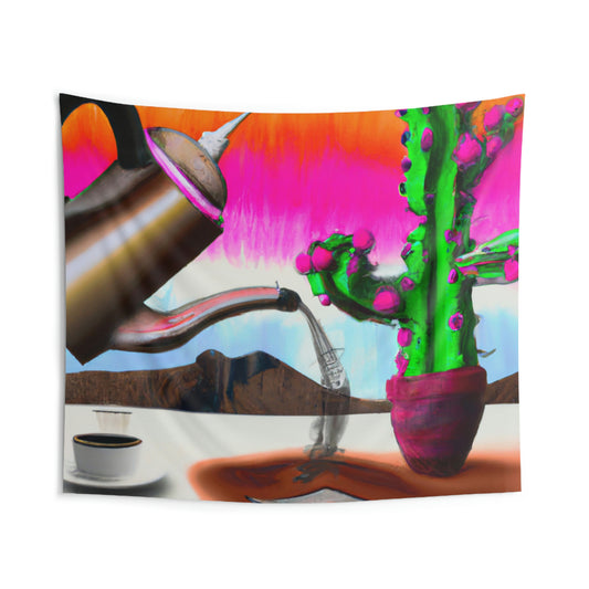 "An Awkward Caffeinated Moment: The Tale of a Bot and a Cactus" - The Alien Wall Tapestries