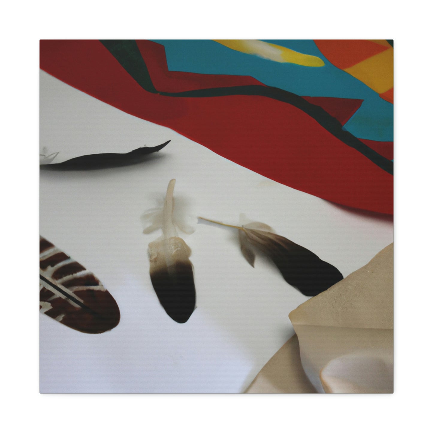 "Feathers and Fabric: A Story Unfolding Through an Unconventional Canvas" - Canvas