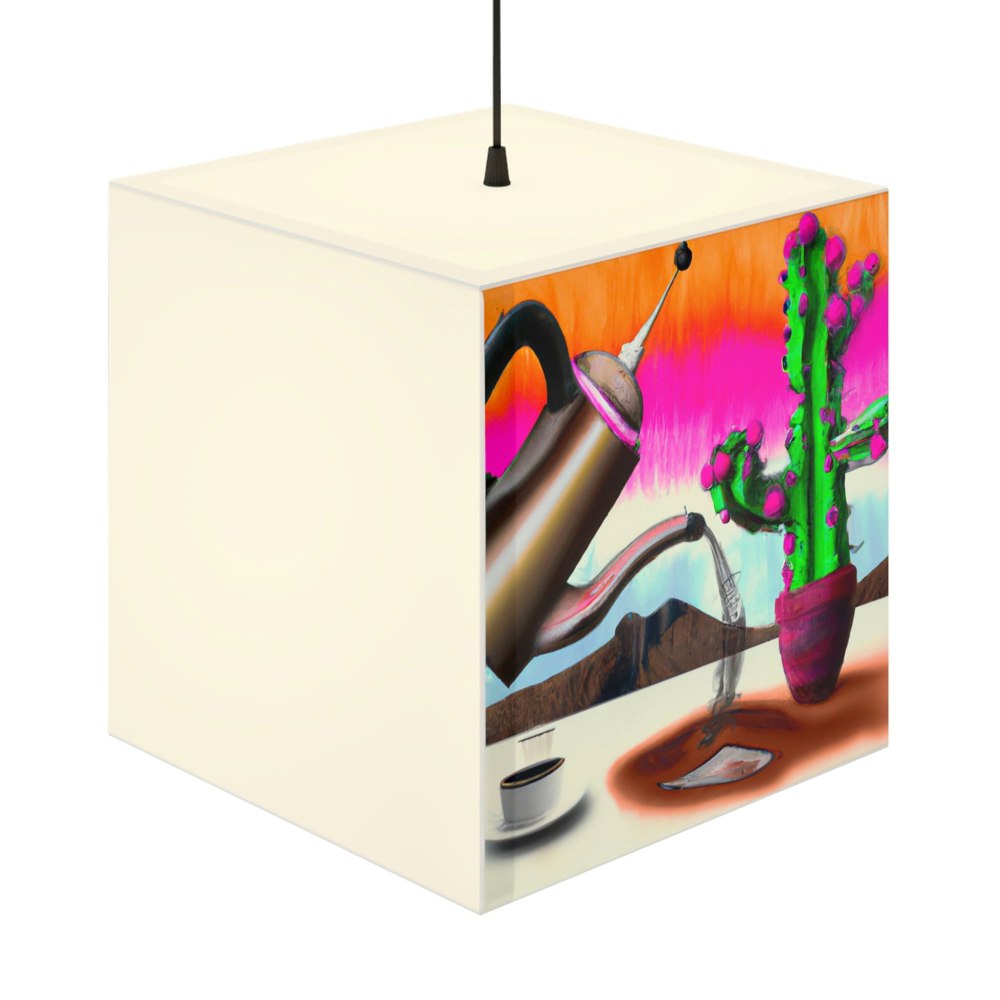 "An Awkward Caffeinated Moment: The Tale of a Bot and a Cactus" - The Alien Light Cube Lamp