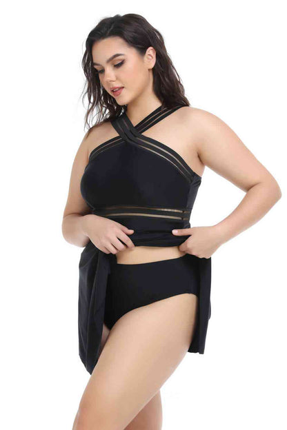 Plus-Size-Set aus Badekleid und Hose mit Taschentuchsaum