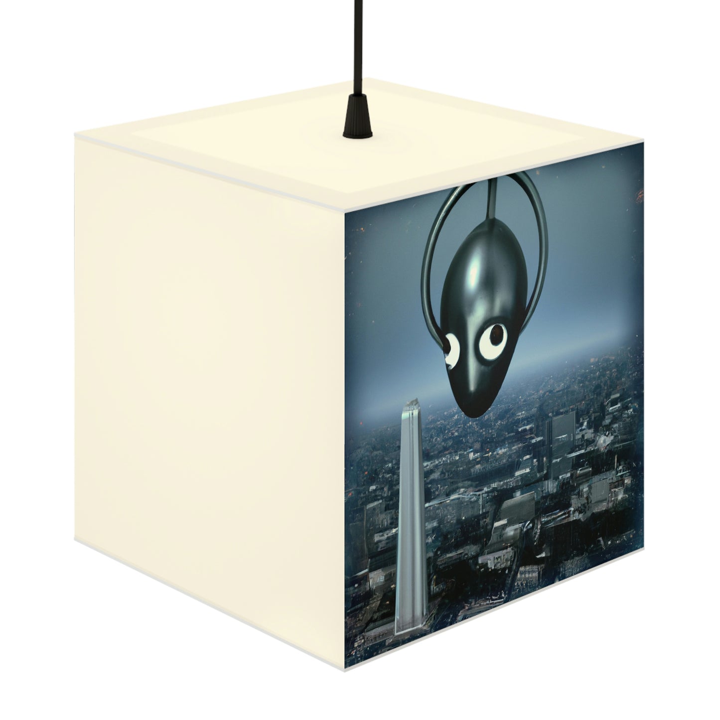 "Ein ferner Funke: Die Suche eines Außerirdischen nach einem Zufluchtsort in der Stadt." - Die Alien Light Cube Lampe