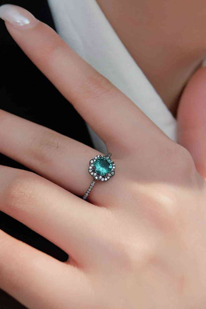 Paraiba-Ring in Blumenform mit blauem Zirkon