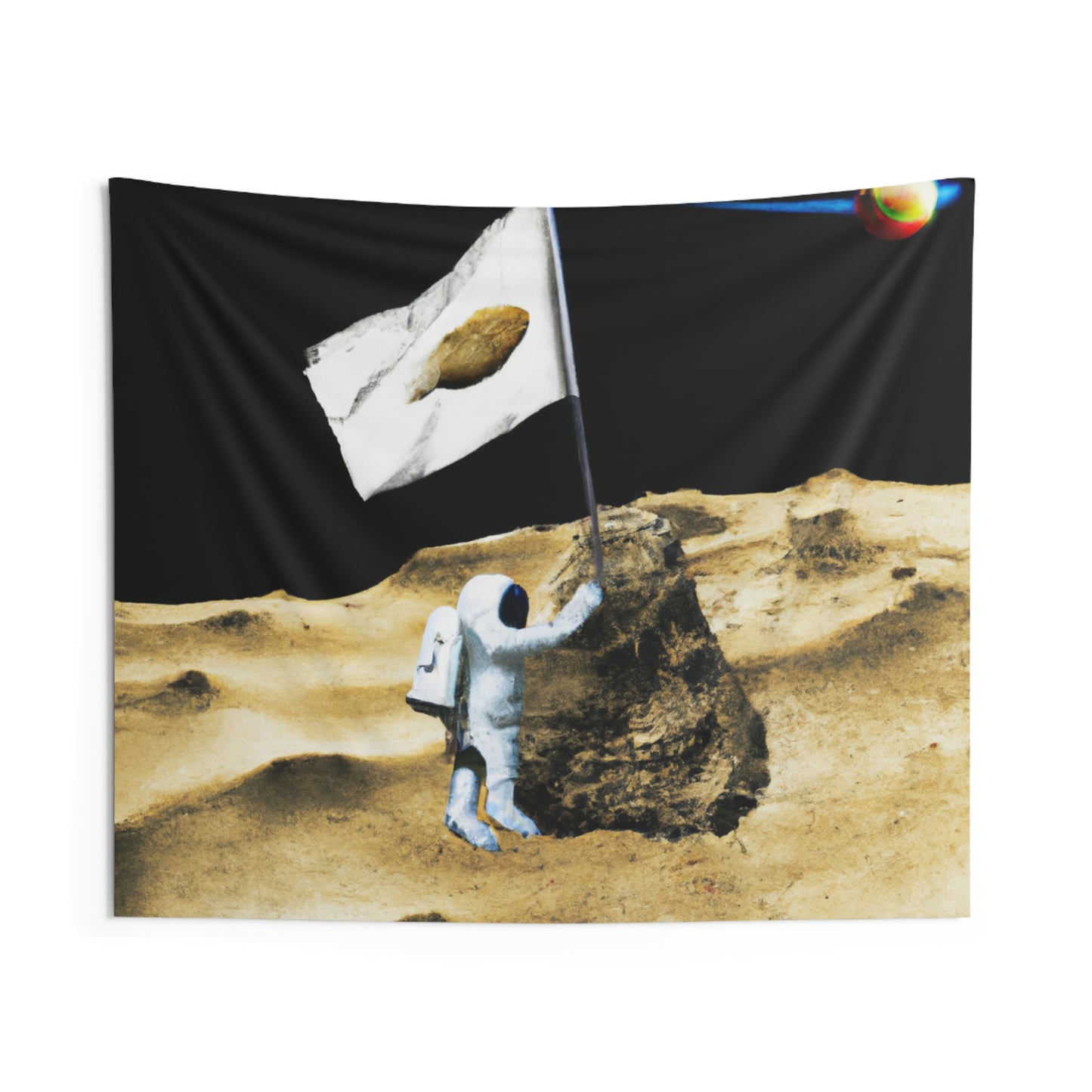 "Reclamando espacio: la plantación de la bandera del asteroide del astronauta" - The Alien Wall Tapestries