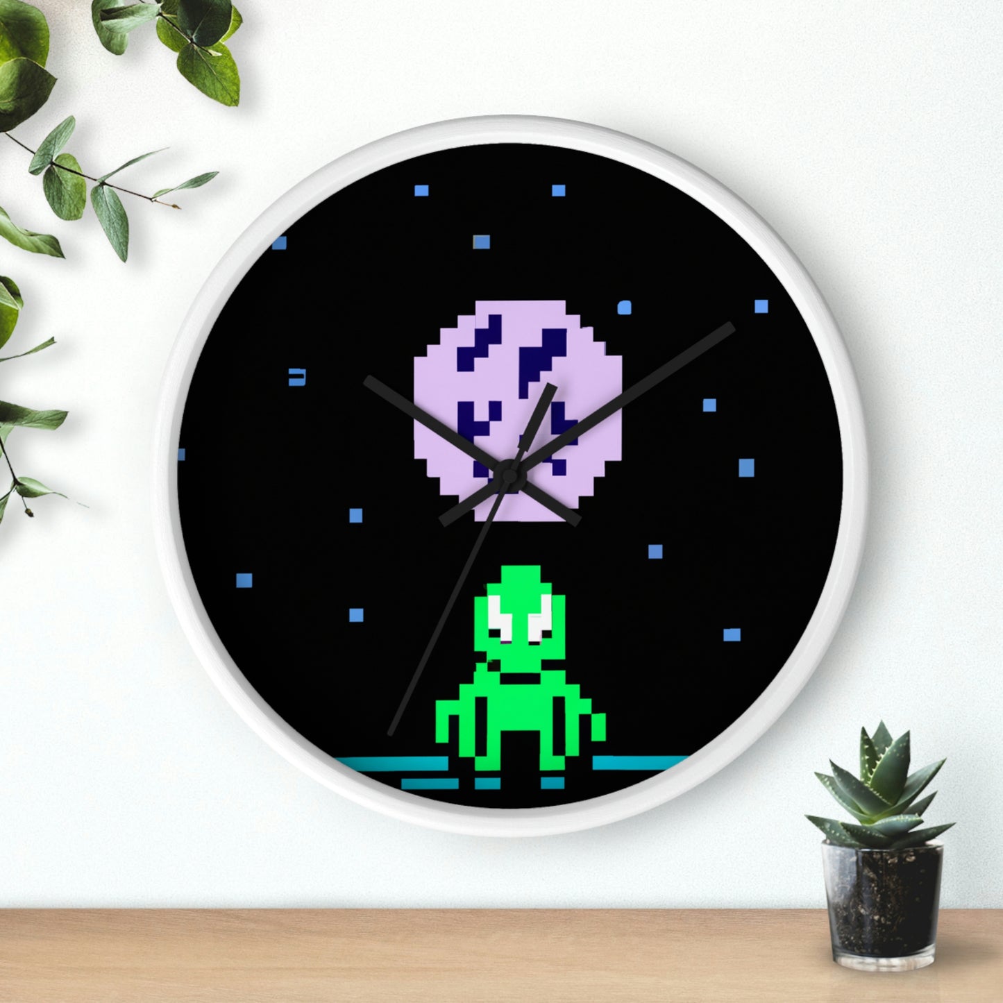 "Lonely Witness of the Night Sky" - The Alien Wall Clock Pixel Art