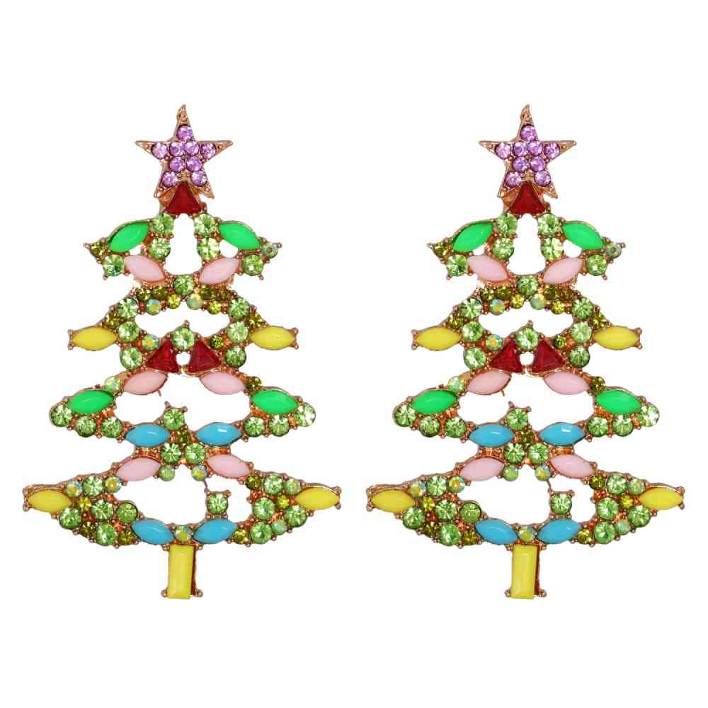 Pendientes de aleación de diamantes de imitación de árbol de Navidad
