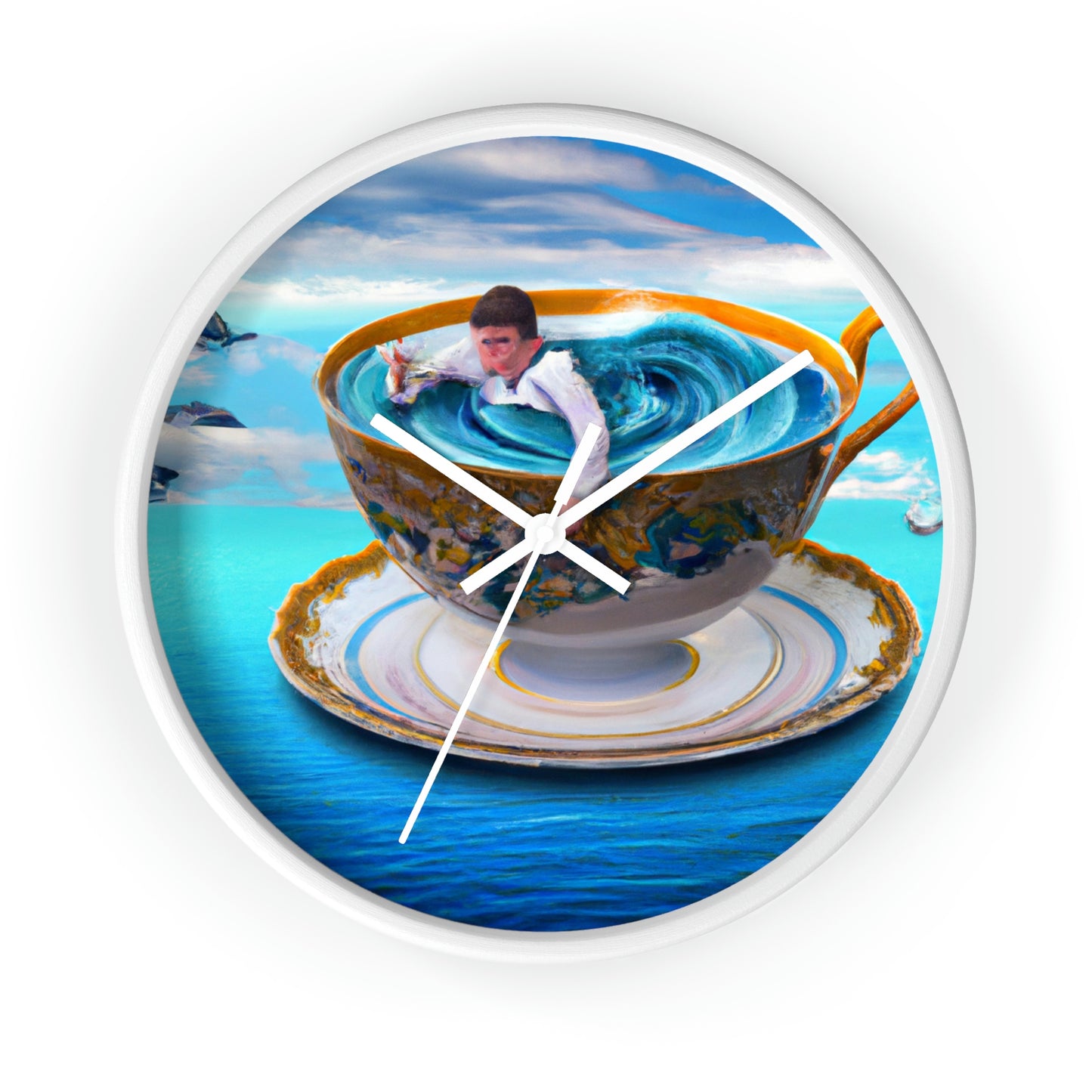 "Adrift in a China Cup: The Story of a Lost Child's Oceanic Adventure" - Die Alien-Wanduhr