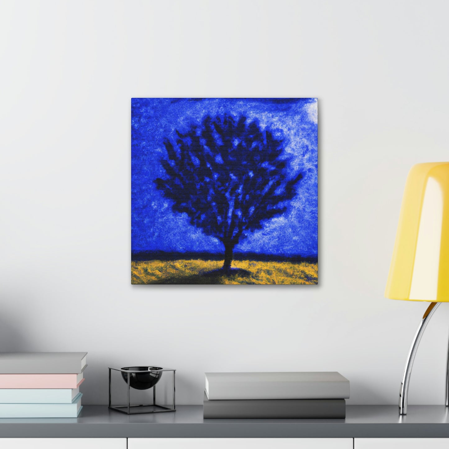 "Ein einsamer blauer Baum im Mondscheinfeld" - The Alien Canva