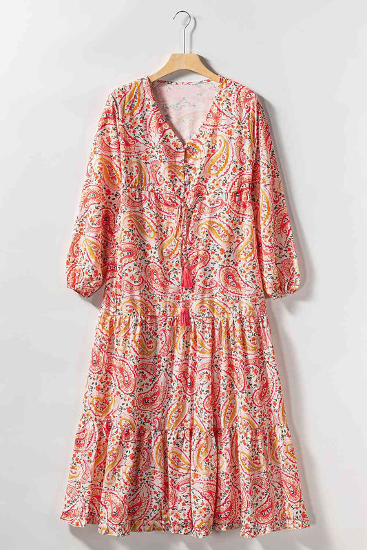 Paisley V-Neck Tied Dress