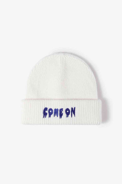 COME ON Embroidered Cuff Knit Beanie