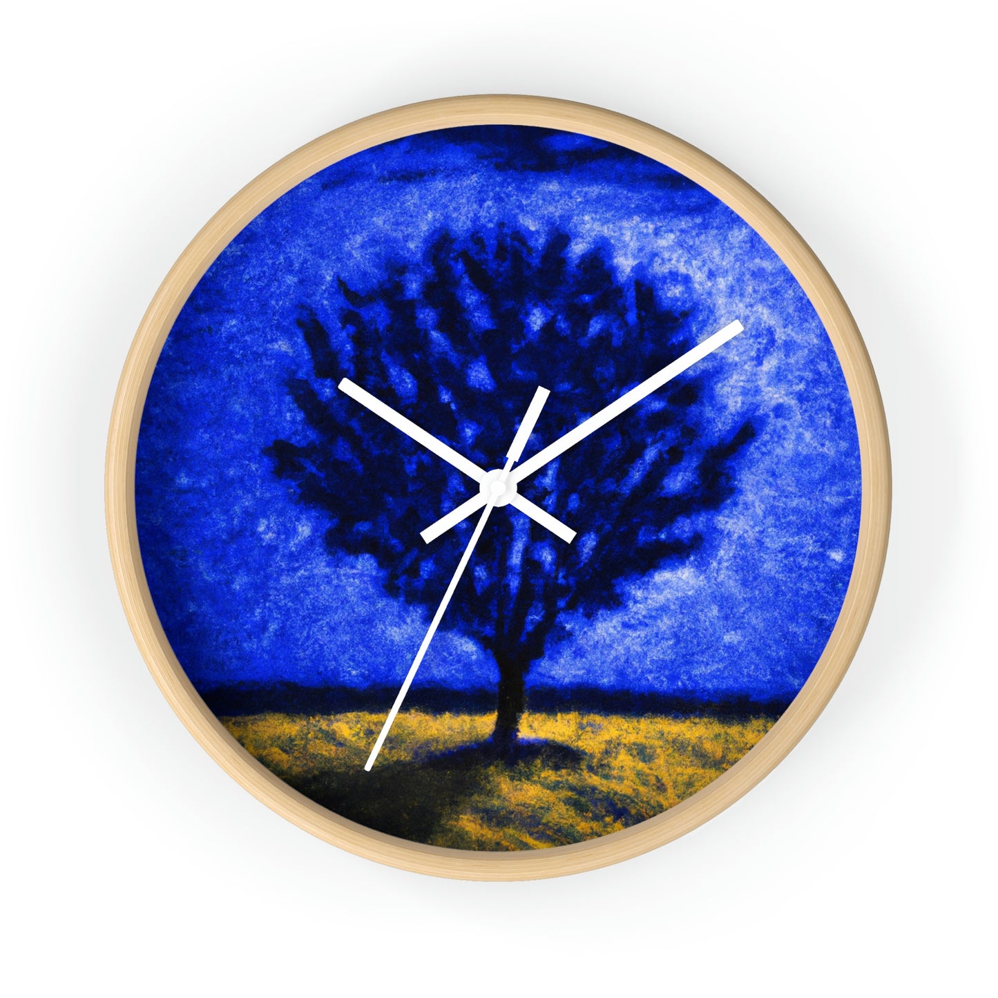 "Un árbol azul solitario en el campo de luz de la luna" - El reloj de pared alienígena