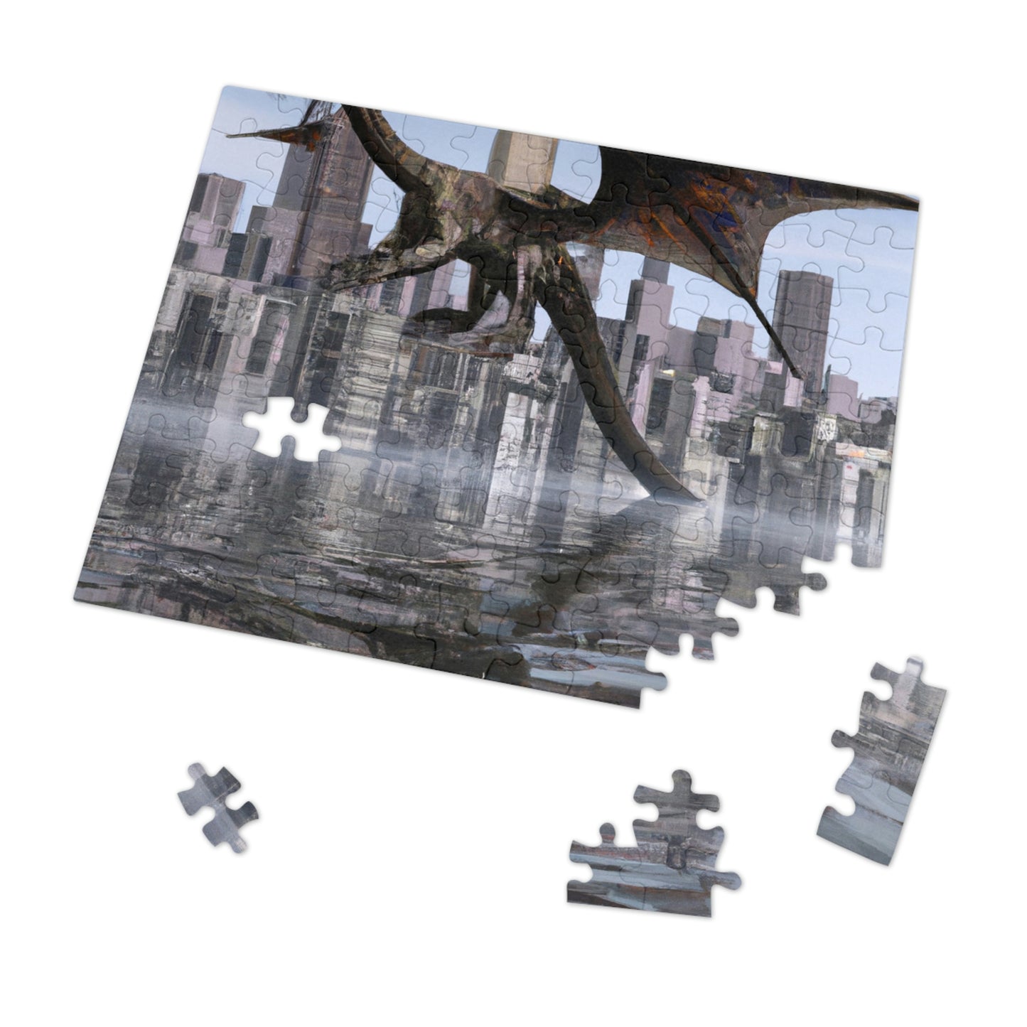 "Ascending the Deluge: A Dragon's Soaring Journey." - The Alien Jigsaw Puzzle