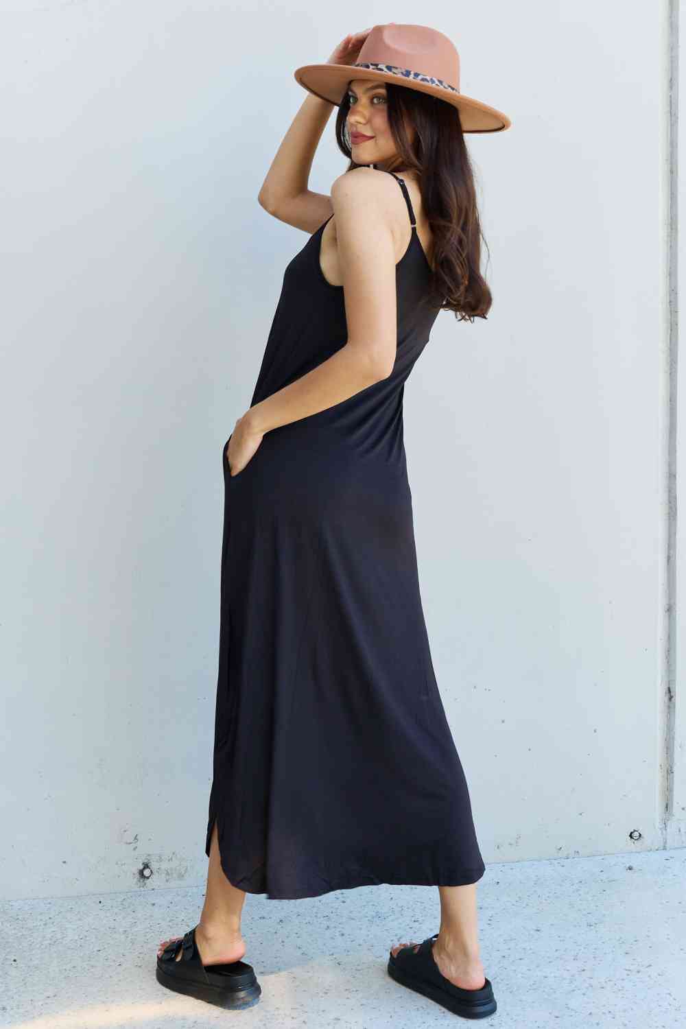 Ninexis Good Energy Full Size Cami Side Slit Maxi Dress in Black