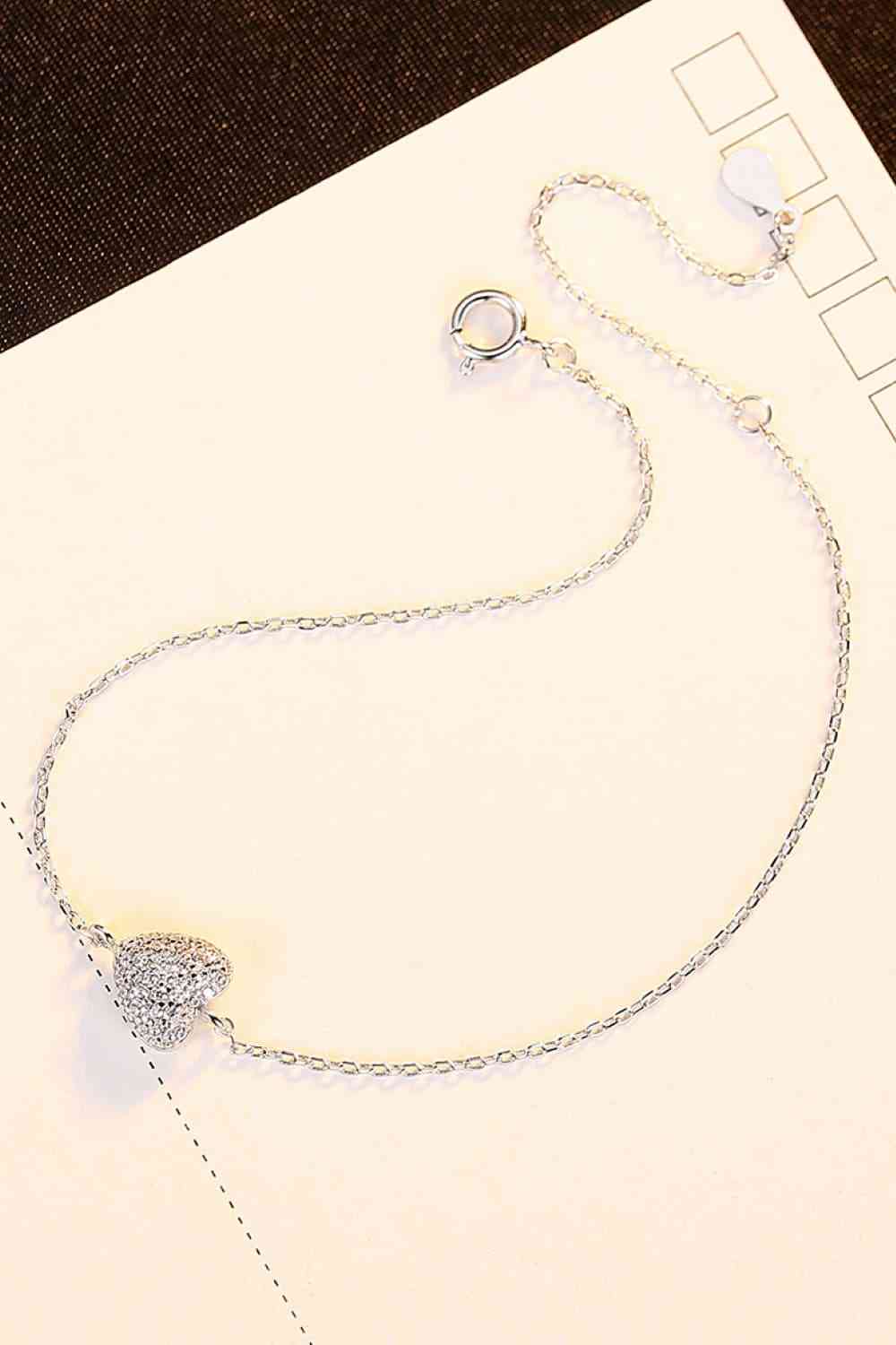 Pulsera de Plata de Ley 925 con Corazón de Circonitas