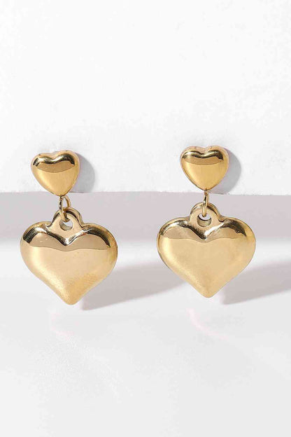 14K Gold Plated Double Heart Stud Earrings