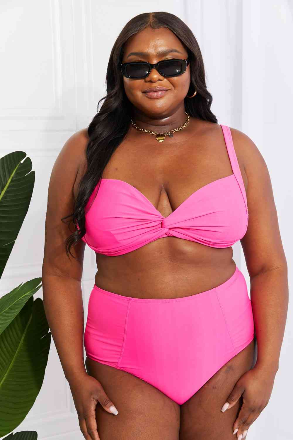 Marina West Swim Take A Dip Twist Hochhaus-Bikini in Rosa